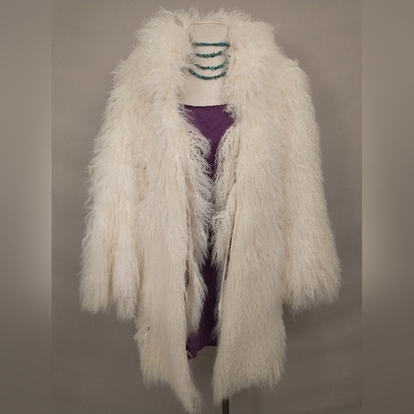 White Mongolian Curly Lamb Fur Coat Reversible to Patchwork Jacket Fun Sexy Real - Picture 2 of 16